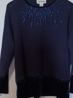 Alfred Dunner Women's Navy Sweater with Iridescent Bead Detail